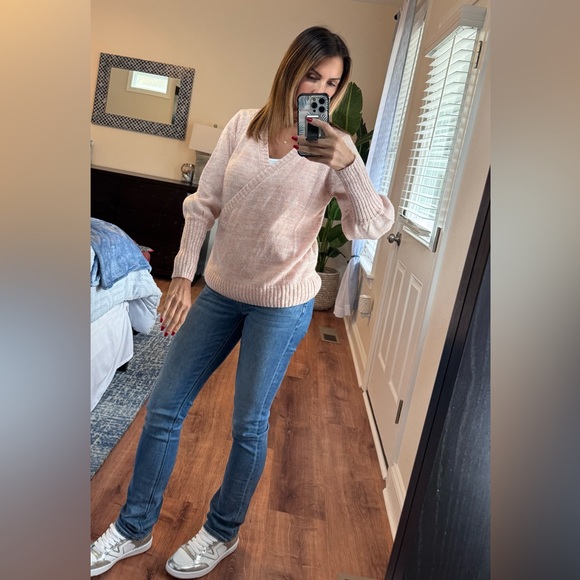 NWT-Kensie Peachy Pink Marl V neck sweater woman's Med - Picture 10 of 11